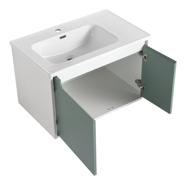 English Elm 36" Wall-Mounted Vanity with Ceramic Sink, Dual-Texture Wave Door, Soft-Close Hinges, Eco Plywood W999S00127