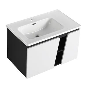 English Elm 32' 32" Floating Wall-Mounted Vanity with Ceramic Sink, Soft-Close Double Doors, Water-Resistant Ply W999S00129