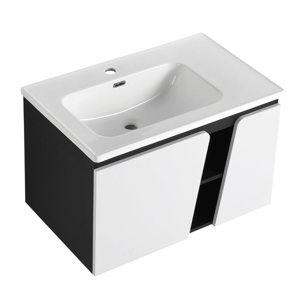 English Elm 32' 32" Floating Wall-Mounted Vanity with Ceramic Sink, Soft-Close Double Doors, Water-Resistant Ply W999S00129
