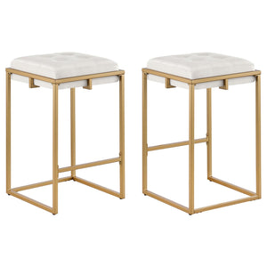 English Elm Beige and Gold Square Counter Height Stools (Set Of 2)