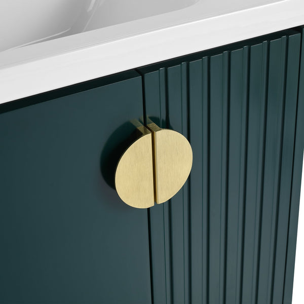 English Elm 28 Inch Wall-Mounted Bathroom Vanity with Ceramic Sink, Wave Dual Doors, Soft-Close Hinges, Durable Finish Green W999P146023