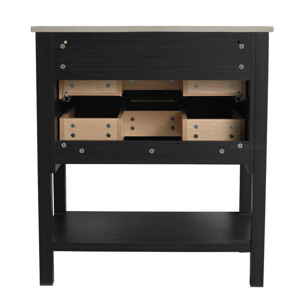 English Elm 30 30 Inch Bathroom Vanity Plywood with 2 Soft-Close Drawers, Freestanding Wood Feet, Water-Resistant Melamine W999140825
