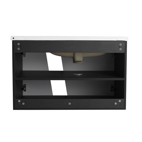 English Elm 32' 32" Floating Wall-Mounted Vanity with Ceramic Sink, Soft-Close Double Doors, Water-Resistant Ply W999S00129