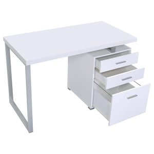English Elm White Modular 3-Drawer Office Desk with Metal Legs, Smooth Euro Glides, White Veneer Surface, 47.25" Wide B062P145660