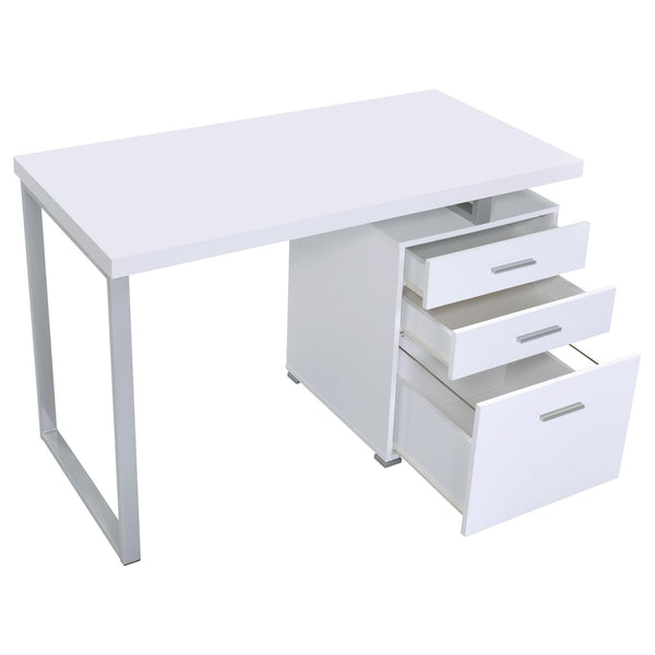 English Elm White Modular 3-Drawer Office Desk with Metal Legs, Smooth Euro Glides, White Veneer Surface, 47.25" Wide B062P145660