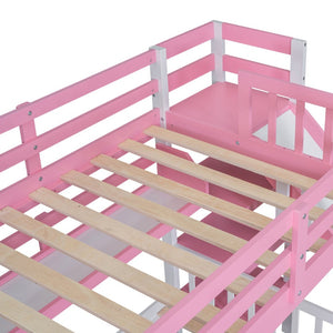 English Elm Twin-over-twin Castle Bunk Bed with Slide Storage Drawers and Shelves for Kids Pink LT000559AAH-3