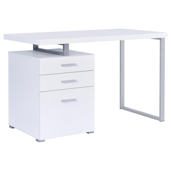 English Elm White Modular 3-Drawer Office Desk with Metal Legs, Smooth Euro Glides, White Veneer Surface, 47.25" Wide B062P145660