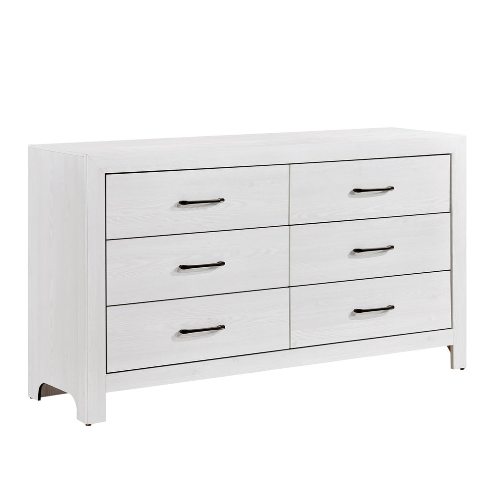 English Elm Modern White Finish Corbin Dresser 6-Drawer Rustic Wood Look with Black Metal Hardware, 58.5" x 33.5" B011P146408