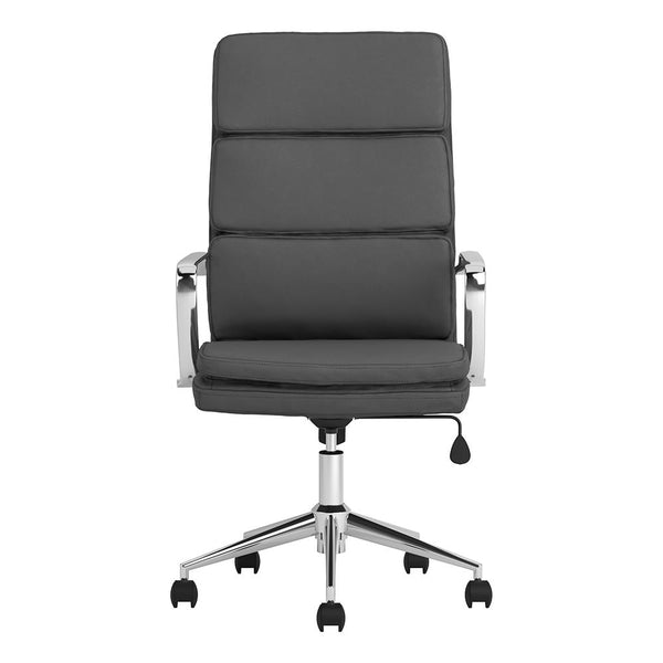 English Elm Grey Upholstered Office Chair with Chrome Base and Arms, Modern Minimalist Design, Casters, Ergonomic Comfort B062P145687