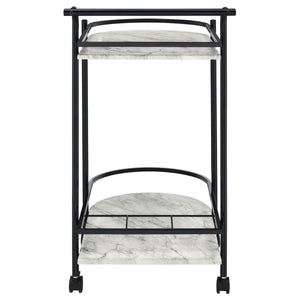 English Elm Black Faux White Marble Serving Cart with 2-Tier Shelves, 3-Bottle Wine Rack & Locking Casters — Sleek Entertaining Station (32" H) B062P145636