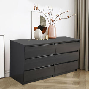 English Elm 6 Drawer Double Dresser with Mirror, Waterproof Scratch & Stain Resistant Finish for Stylish Storage Black W2282S00002