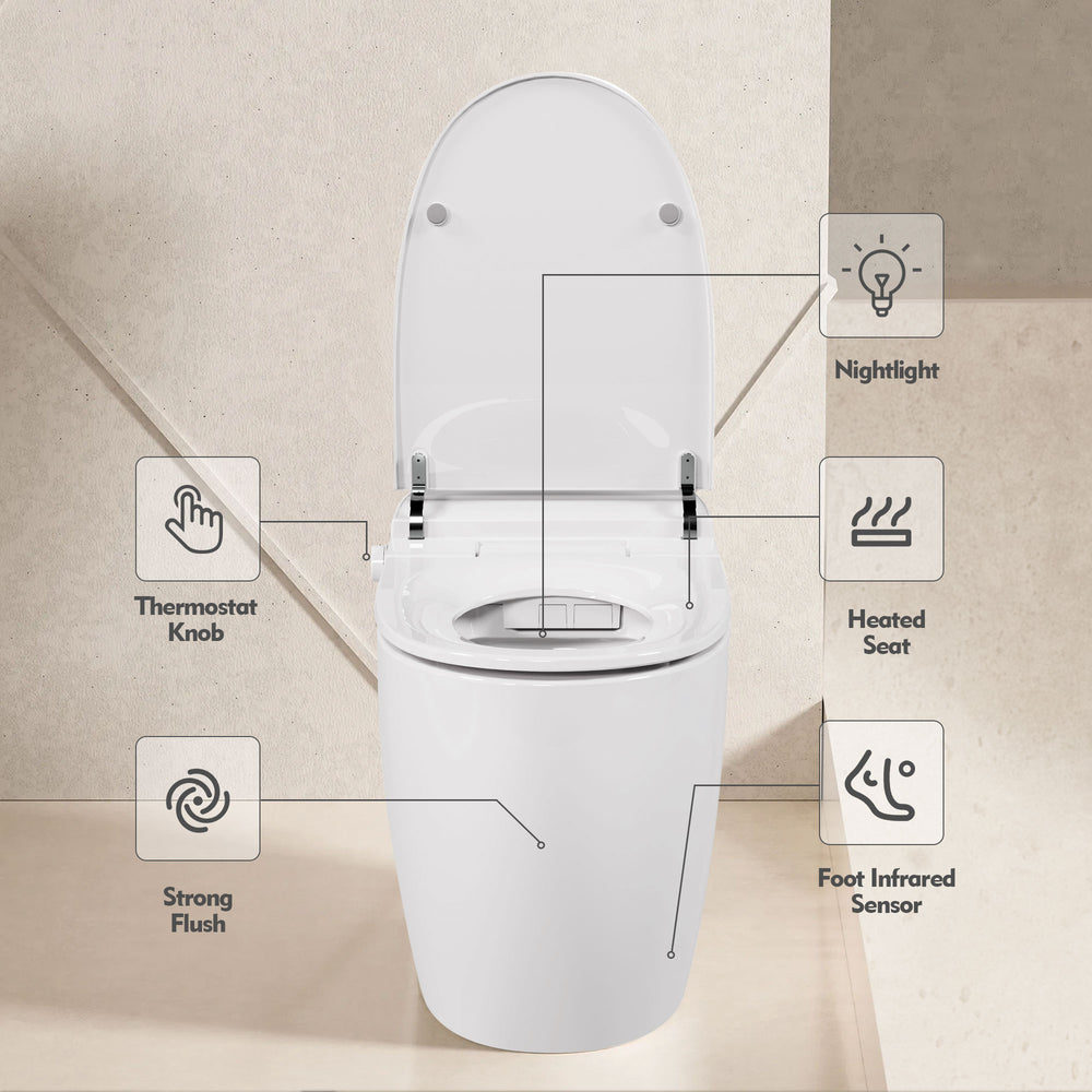 English Elm Heated Seat Smart Toilet Compact One-Piece Tankless WC with Foot Sensor, LED Night Light, Knob Control WF314234AAA