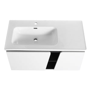 English Elm 40'' 40" Floating Wall-Mounted Bathroom Vanity with Ceramic Sink, Soft-Close Doors, Plywood Reinforced Durability PMID W999S00131