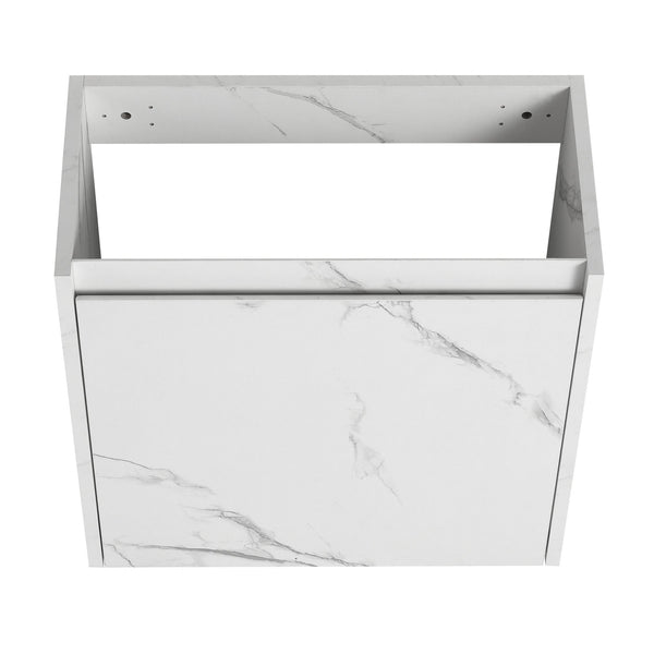 English Elm 20'' Floating Wall-Mounted Vanity with Resin Sink, Soft-Close Door & Open Shelves for Compact Baths White W999P143204