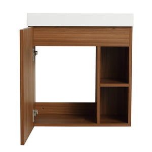 English Elm 20'' Floating Wall-Mounted Vanity with Resin Sink, Soft-Close Door & Open Shelves for Compact Baths Walnut W999P143199