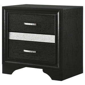 English Elm Black Modern 2-Drawer Nightstand with Hidden Felt-Lined Jewelry Tray, Metallic Accents & Crystal Pulls B062P145652