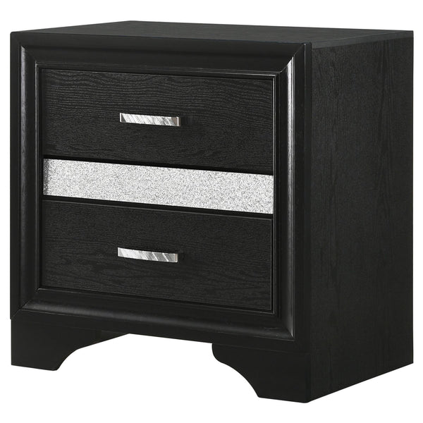 English Elm Black Modern 2-Drawer Nightstand with Hidden Felt-Lined Jewelry Tray, Metallic Accents & Crystal Pulls B062P145652
