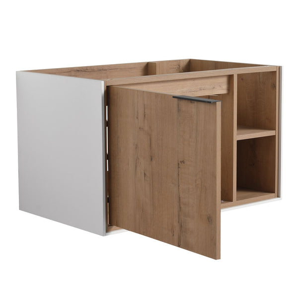 English Elm 30'' 30" Floating Wall-Mounted Vanity Cabinet with Soft-Close Door, Plywood Trim, Open Shelves, Metal Handle W999P145695