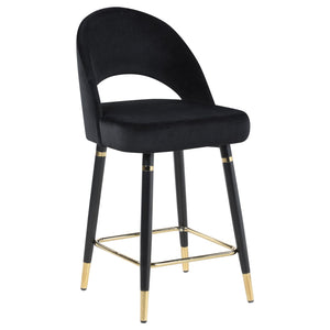English Elm Black Velvet Counter Height Stools (Set of 2) with Gold Accents, Plush Cushioned Seats & Black Legs B062P145678