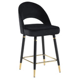 Mid-Century Modern Black Counter Stools with Gold Accents, Set of 2 - Vintage Flair, Hollywood Glam, Ideal for Entertainment Spaces