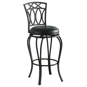 English Elm Black Swivel Bar Stool Upholstered Seat, Curved Metal 360° Auto-Return, Black Leatherette Comfort B062P145672