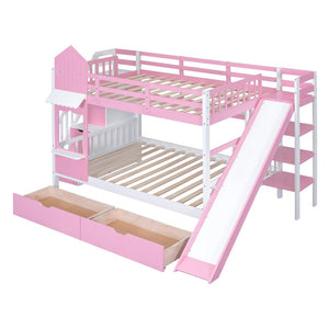 English Elm Full-over-full Castle Bunk Bed with Slide Drawers Shelves Pinewood Kids Frame LT000558AAH-3