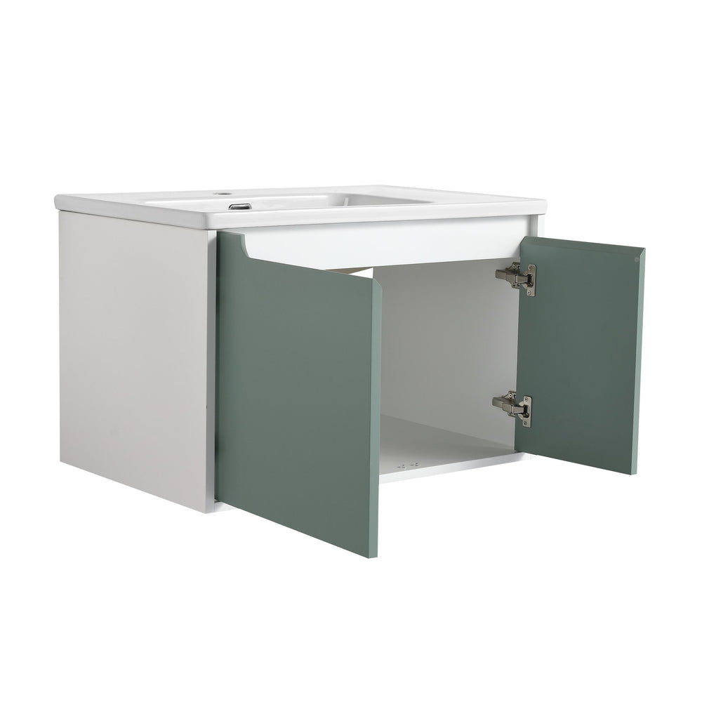 English Elm 36" Wall-Mounted Vanity with Ceramic Sink, Dual-Texture Wave Door, Soft-Close Hinges, Eco Plywood W999S00127
