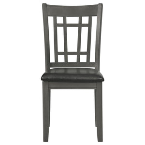 English Elm Medium Grey Lattice Back Side Chairs Set of 2 — Rustic Dining Accent Chairs with Faux Black Leather Seats, Timeless Design, Comfortable Support B062P145657