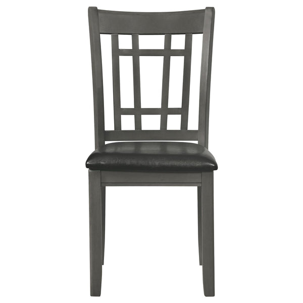 English Elm Medium Grey Lattice Back Side Chairs Set of 2 — Rustic Dining Accent Chairs with Faux Black Leather Seats, Timeless Design, Comfortable Support B062P145657