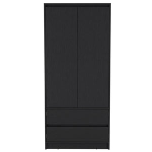 English Elm Armoire Black 2-Door Closet Cabinet with 2 Drawers, Durable Particle Board, Versatile Bedroom Storage B092S00004