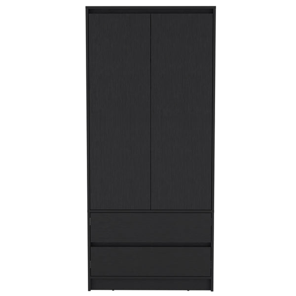 English Elm Armoire Black 2-Door Closet Cabinet with 2 Drawers, Durable Particle Board, Versatile Bedroom Storage B092S00004