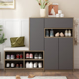 Modern Grey Shoe Storage Bench & Cabinet with Padded Seat, Adjustable Shelves