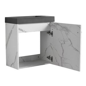 English Elm 20'' Floating Wall-Mounted Vanity with Resin Sink, Soft-Close Door & Open Shelves for Compact Baths White+Black W999P143207