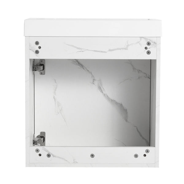 English Elm 20'' Floating Wall-Mounted Vanity with Resin Sink, Soft-Close Door & Open Shelves for Compact Baths White W999P143204