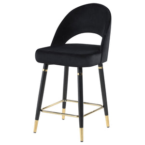English Elm Black Velvet Counter Height Stools (Set of 2) with Gold Accents, Plush Cushioned Seats & Black Legs B062P145678