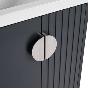 English Elm 24 Inch Wall-Mounted Vanity with Ceramic Sink, Wave Door Accent, Soft-Close Hinges, Eco Plywood Durable Finish Black W999P146017