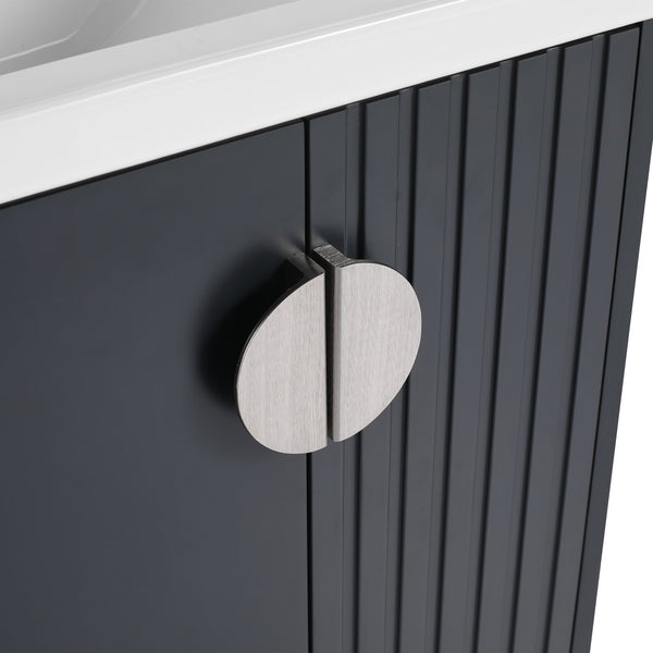 English Elm 24 Inch Wall-Mounted Vanity with Ceramic Sink, Wave Door Accent, Soft-Close Hinges, Eco Plywood Durable Finish Black W999P146017