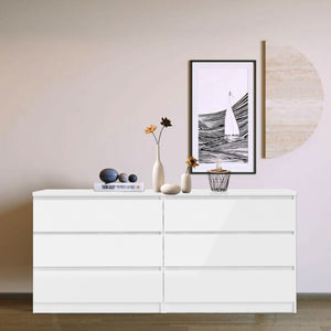 English Elm 6 Drawer Double Dresser with Mirror, Waterproof Scratch & Stain Resistant Finish for Stylish Storage White W2282S00003