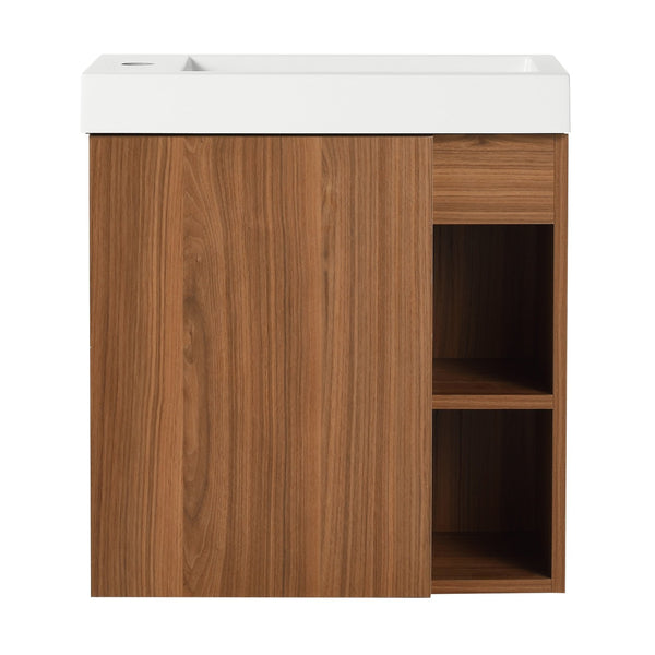 English Elm 20'' Floating Wall-Mounted Vanity with Resin Sink, Soft-Close Door & Open Shelves for Compact Baths Walnut W999P143199