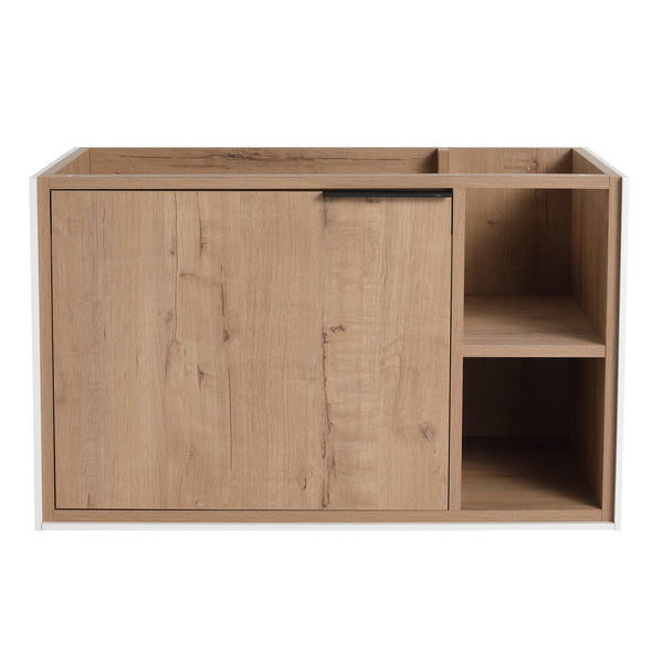 English Elm 30'' 30" Floating Wall-Mounted Vanity Cabinet with Soft-Close Door, Plywood Trim, Open Shelves, Metal Handle W999P145695