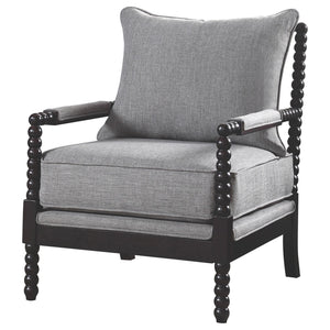 English Elm Grey Cappuccino-Frame Accent Chair with Removable Back, Plush Linen-Like Seat, Beaded Wood Detail (100) B062P145653