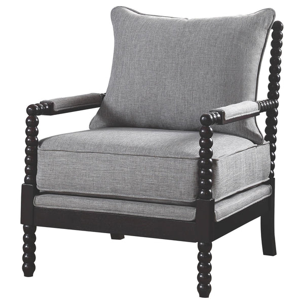 English Elm Grey Cappuccino-Frame Accent Chair with Removable Back, Plush Linen-Like Seat, Beaded Wood Detail (100) B062P145653