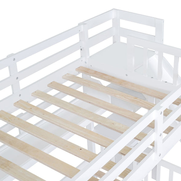 English Elm Twin-over-twin Castle Bunk Bed with Slide Storage Drawers and Shelves for Kids White LT000559AAK-2