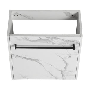 English Elm 20'' Floating Wall-Mounted Vanity with Resin Sink, Soft-Close Door & Open Shelves for Compact Baths White+Black W999P143207