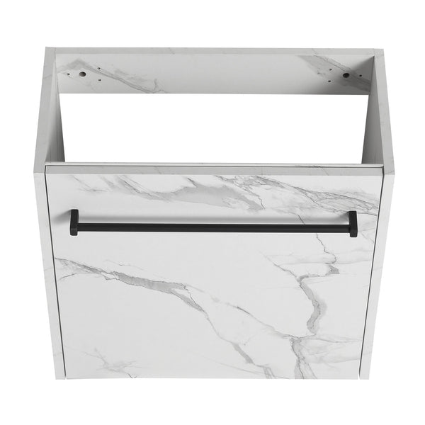 English Elm 20'' Floating Wall-Mounted Vanity with Resin Sink, Soft-Close Door & Open Shelves for Compact Baths White+Black W999P143207