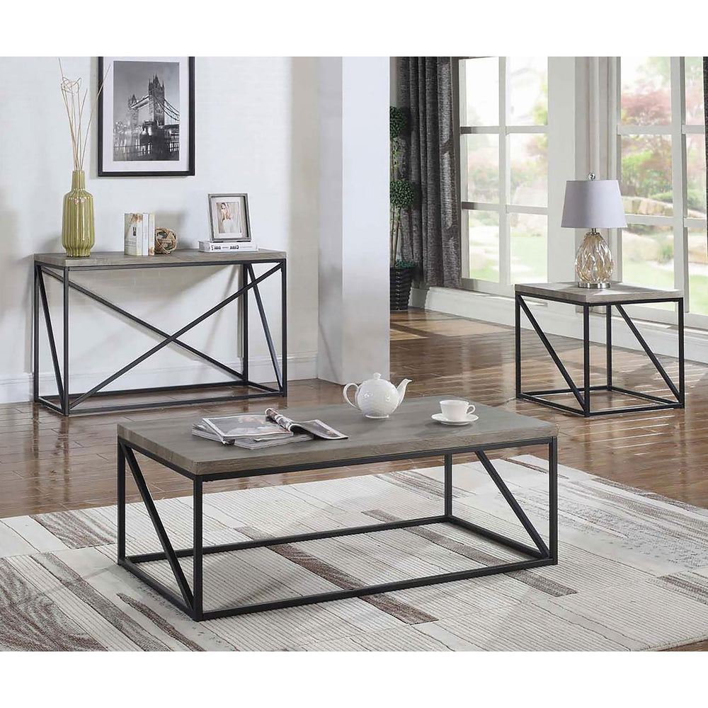 English Elm Sonoma Contemporary Grey Square End Table with Geometric Black Metal Frame and Natural Wood Top - Chic Industrial Accent Piece B062P145637