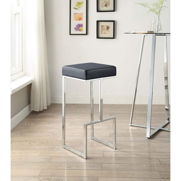 English Elm Black Upholstered Bar Stool with Chrome Legs, Faux Leather Seat, 31" Counter Height, Modern Chic Design B062P145679