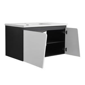 English Elm 36'' Floating Wall-Mounted Vanity with Ceramic Basin, Soft-Close Double Doors, Water-Resistant Ply Finish W999S00130