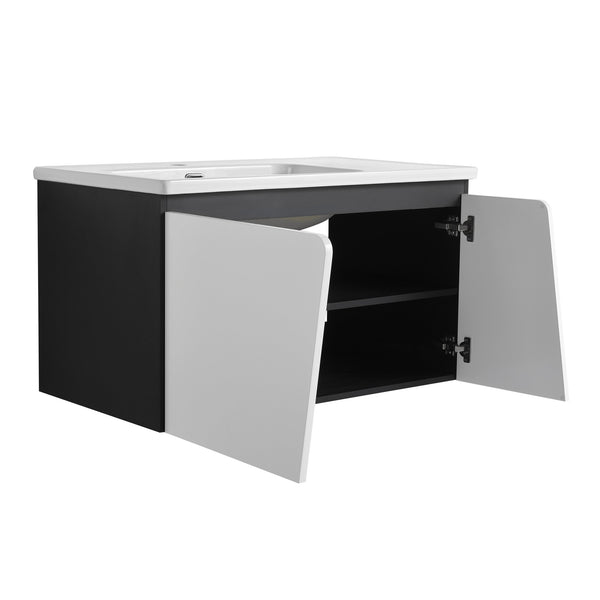 English Elm 36'' Floating Wall-Mounted Vanity with Ceramic Basin, Soft-Close Double Doors, Water-Resistant Ply Finish W999S00130