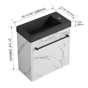 English Elm 20'' Floating Wall-Mounted Vanity with Resin Sink, Soft-Close Door & Open Shelves for Compact Baths White+Black W999P143207